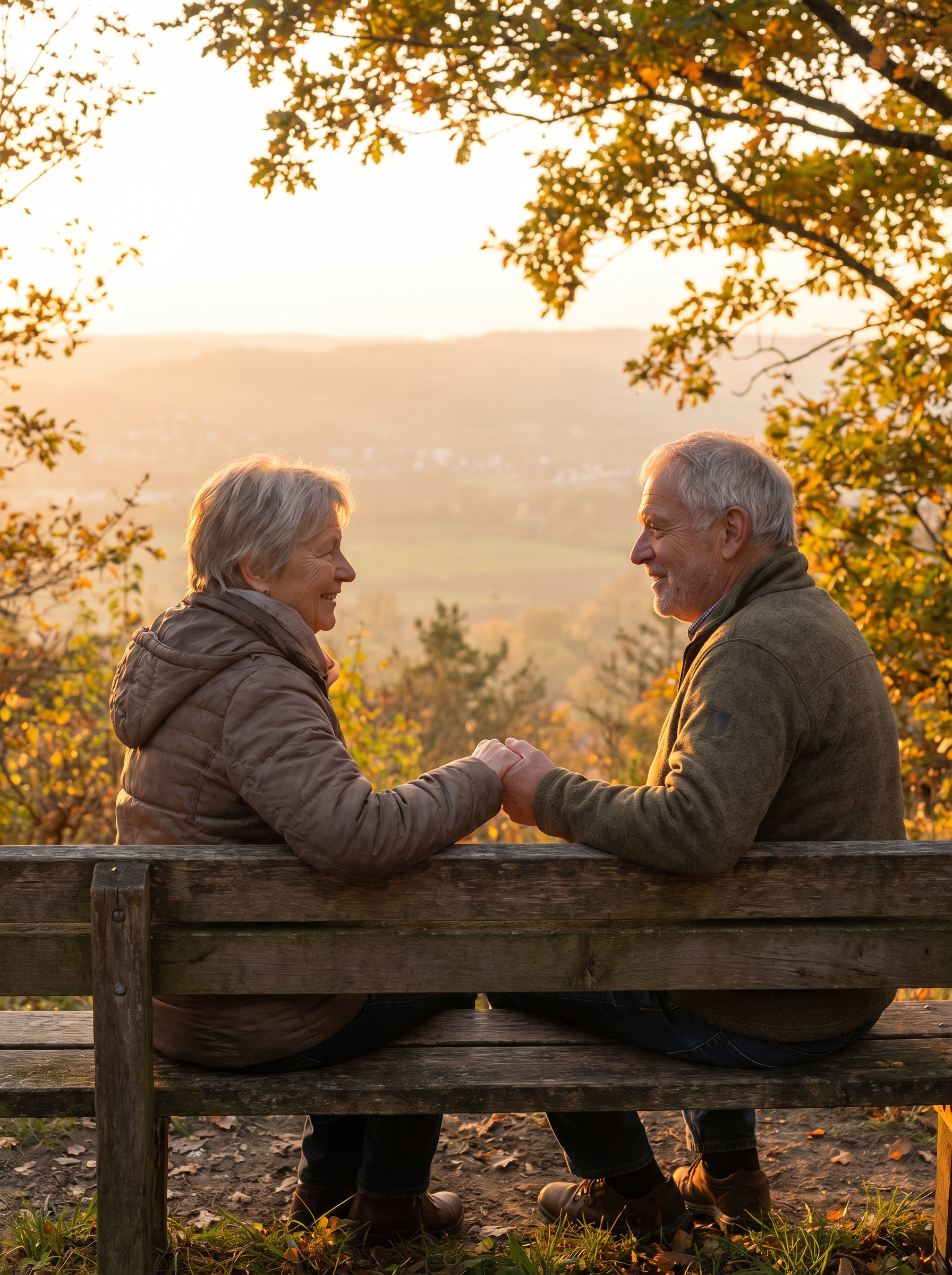 Two people sitting together on a bench at golden hour, present with each other, no phones — genuine human connection and the warmth that heals what loneliness destroys