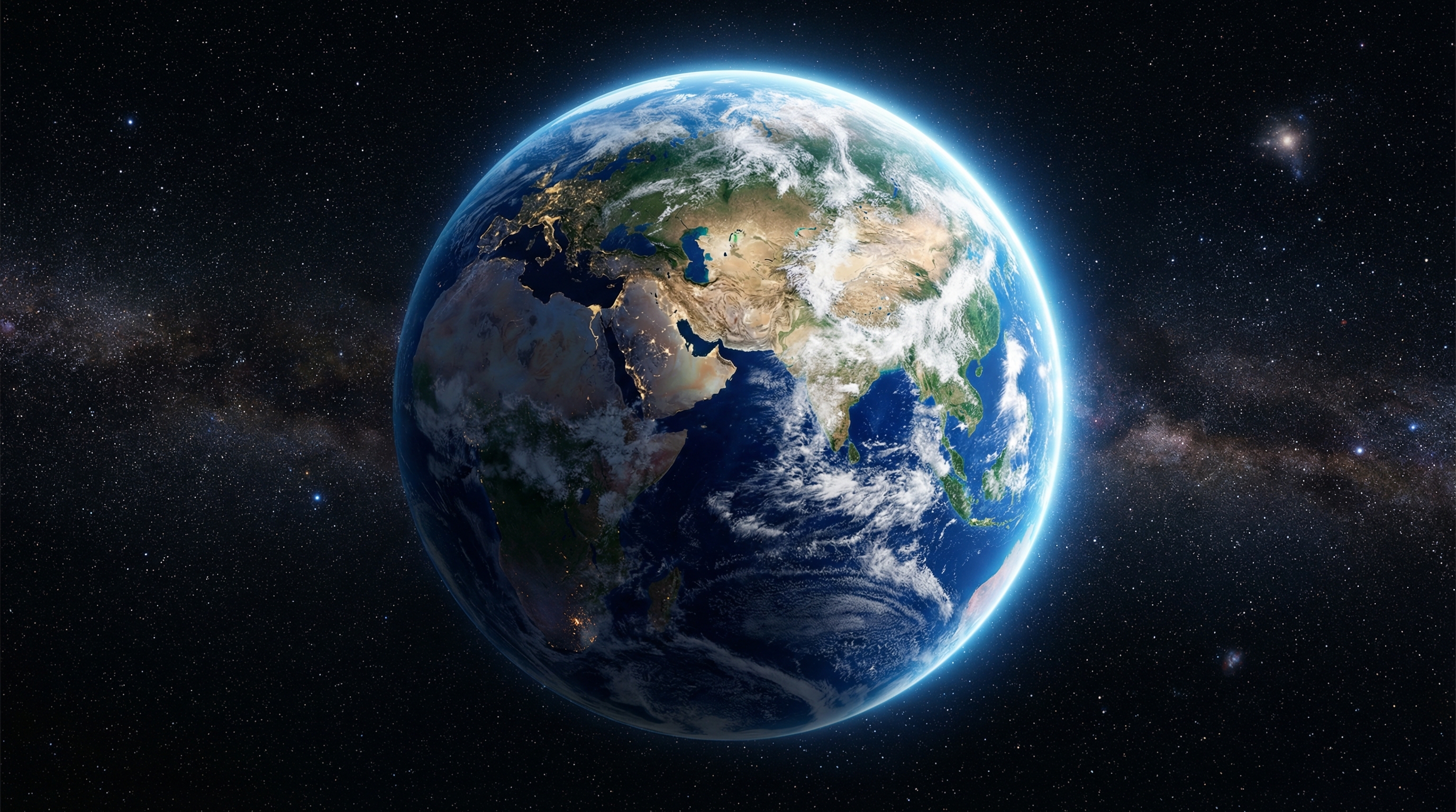Earth from space 2076 — humanity's home, still extraordinary