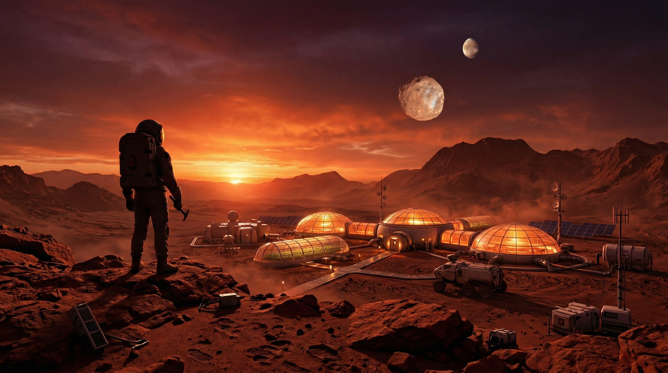 Mars settlement 2076 — humanity's first permanent home beyond Earth