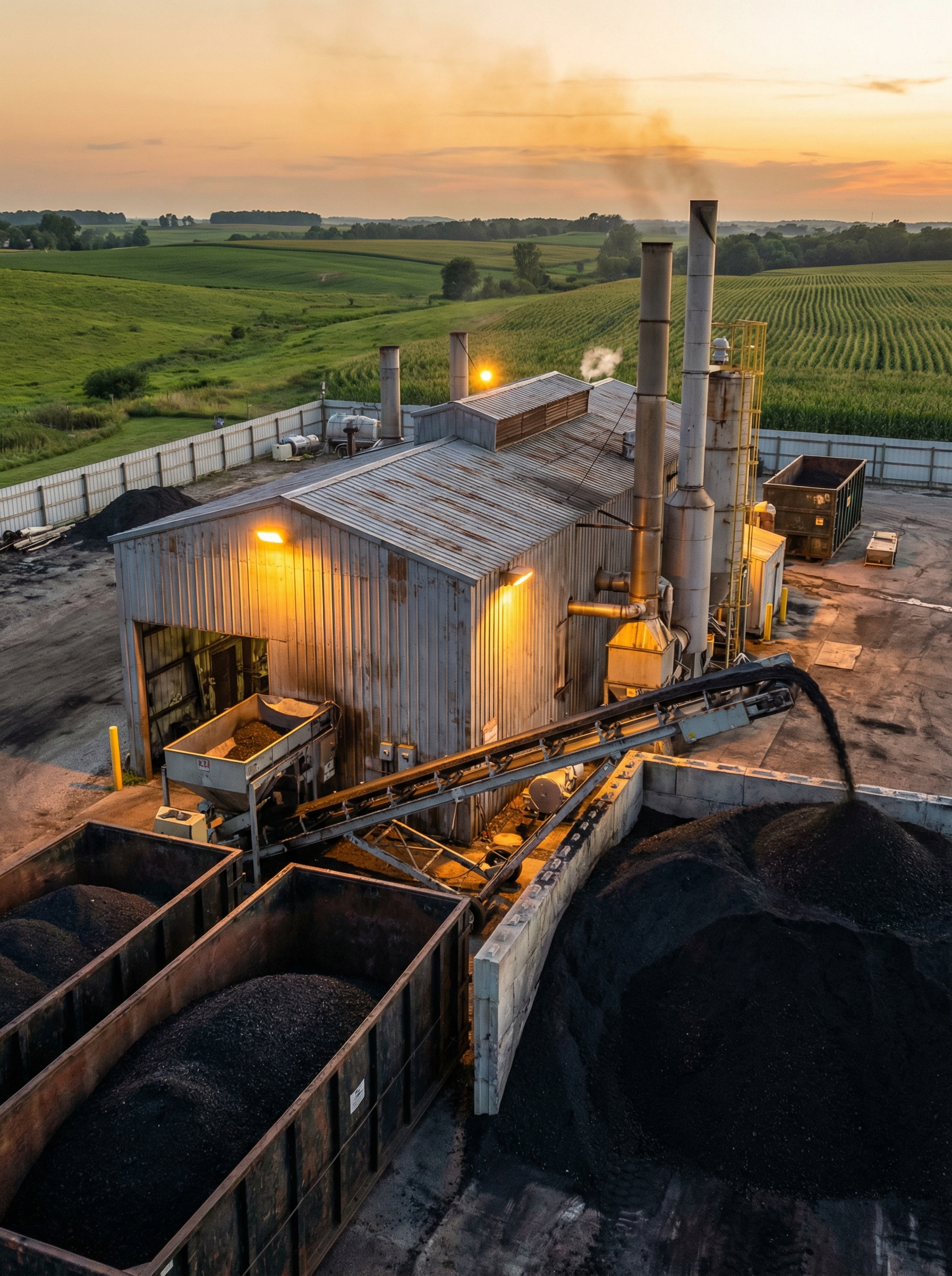 Biochar production facility converting agricultural waste to valuable soil amendment