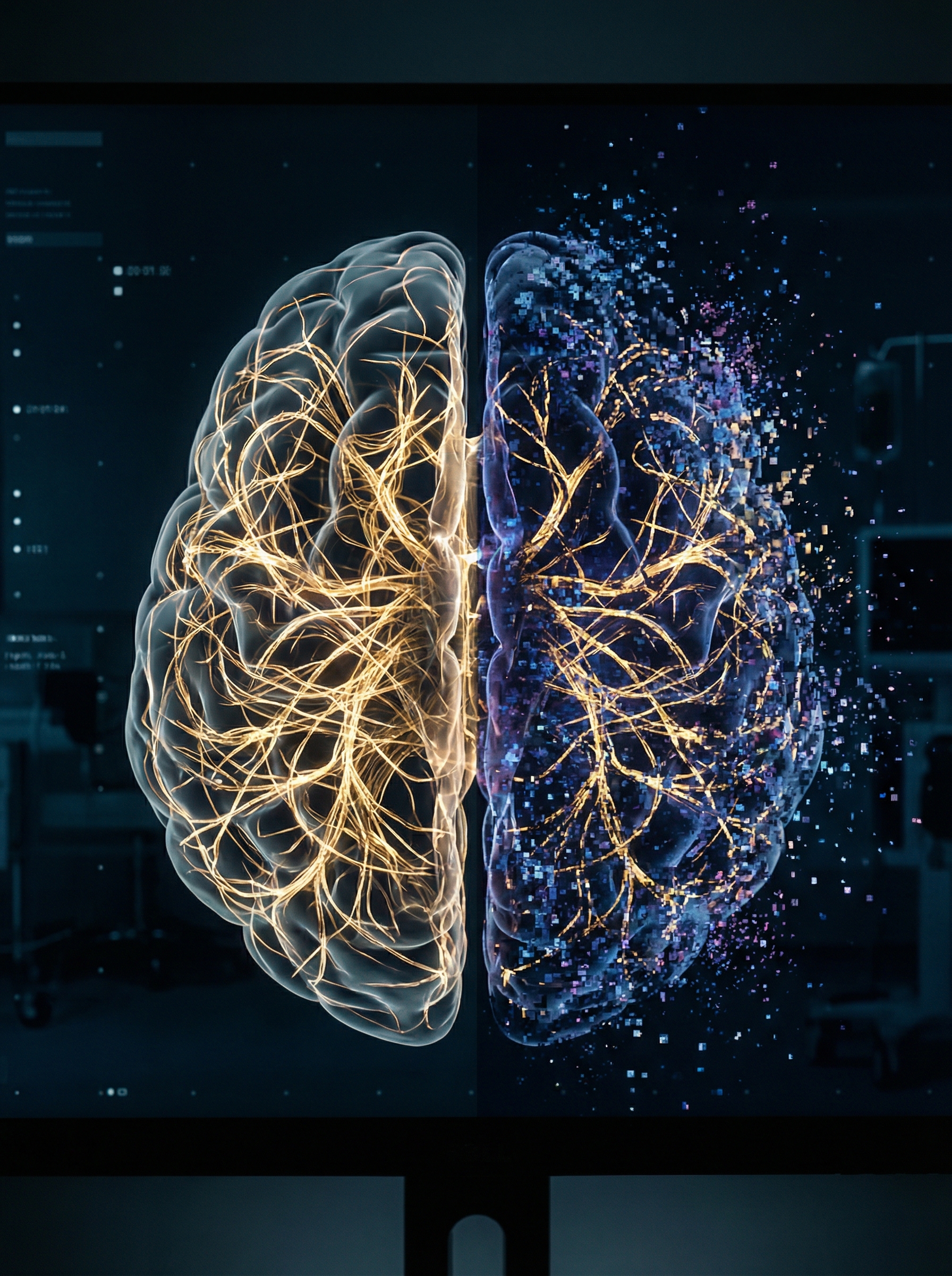 Brain comparison — healthy neural connections vs smartphone-damaged