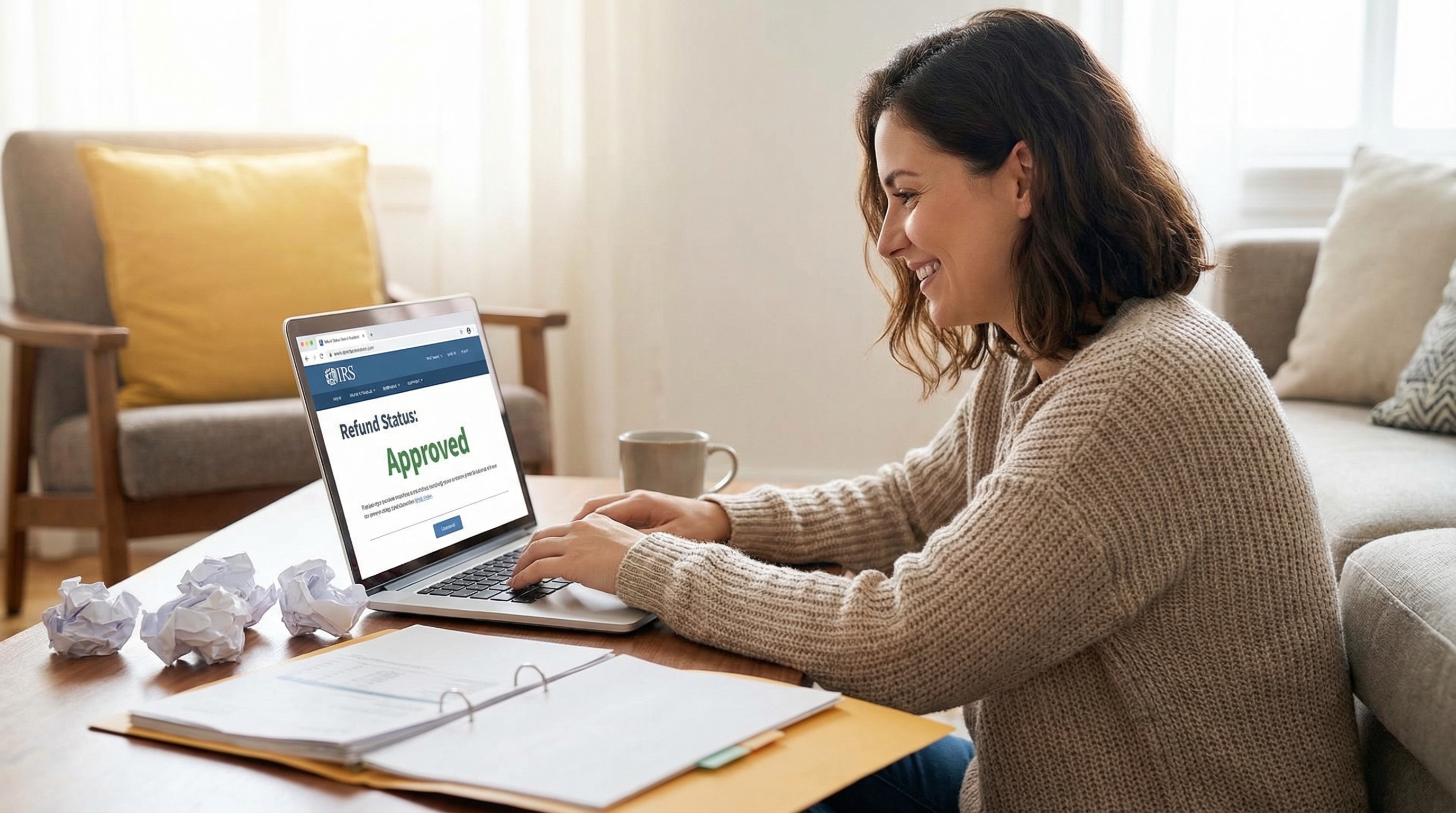 Person filing taxes online laptop home 2026