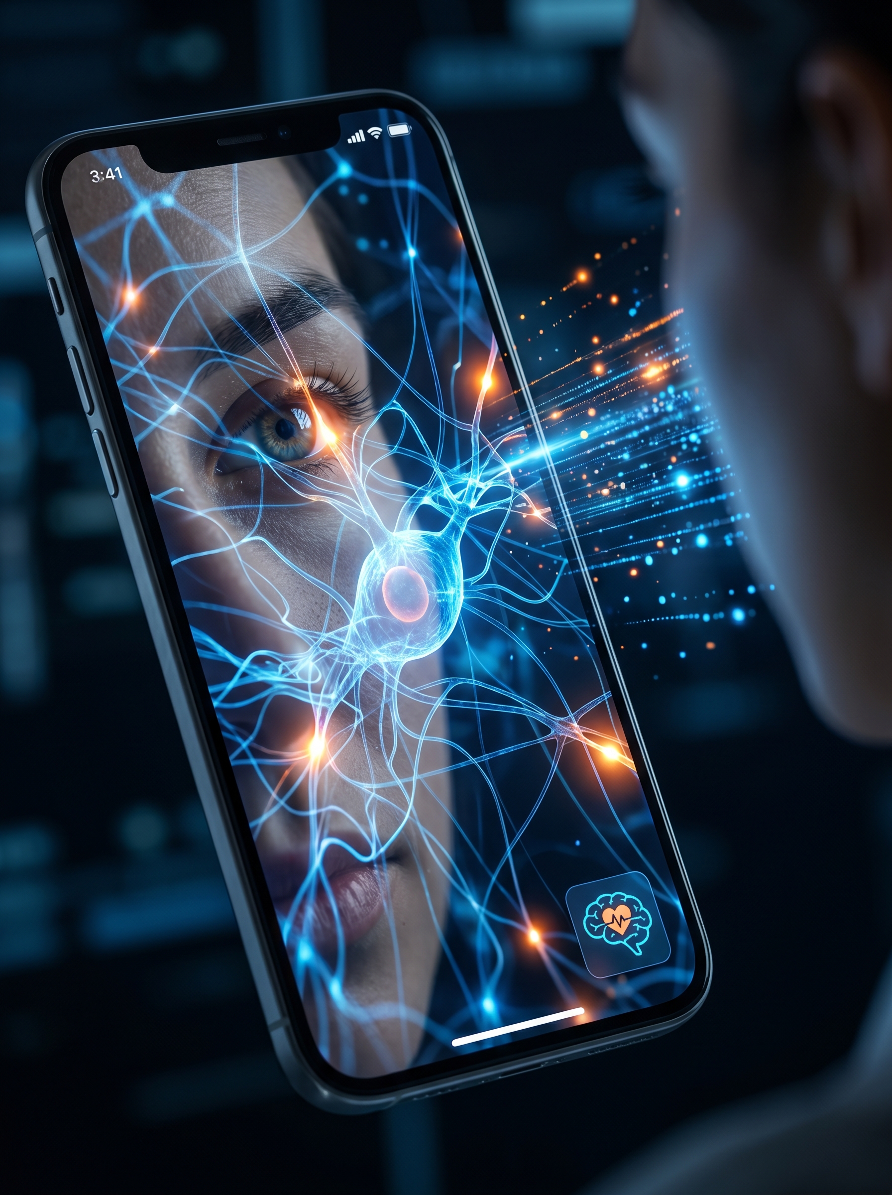 Close-up of smartphone screen with AI interface reading emotions